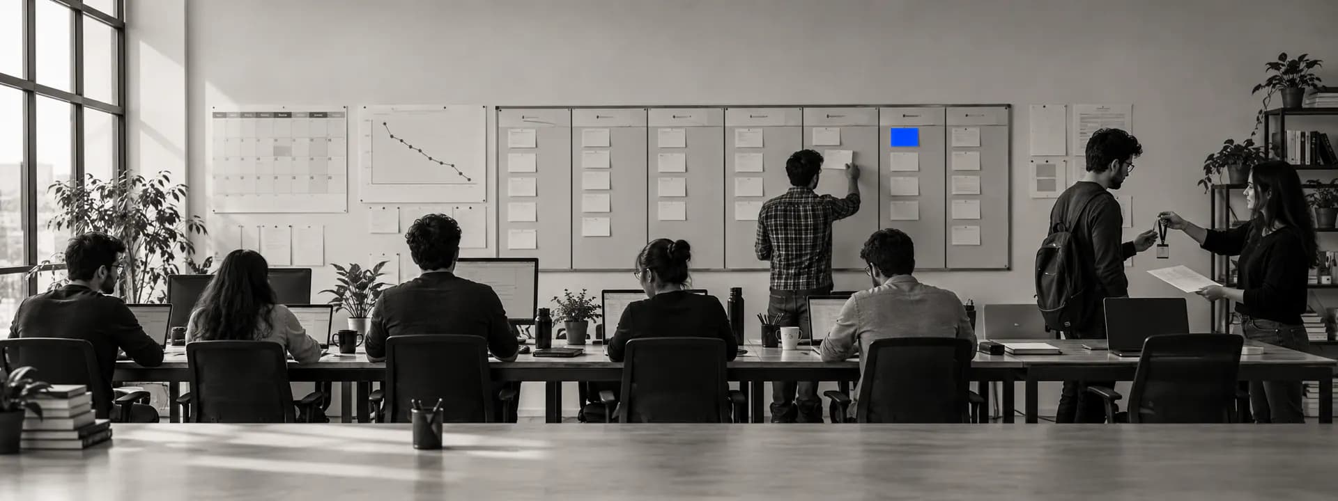 Your team, one shared board, developers joining