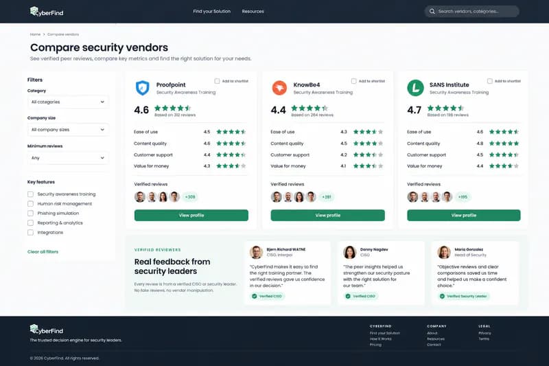 CyberFind homepage: the trusted decision engine for security leaders
