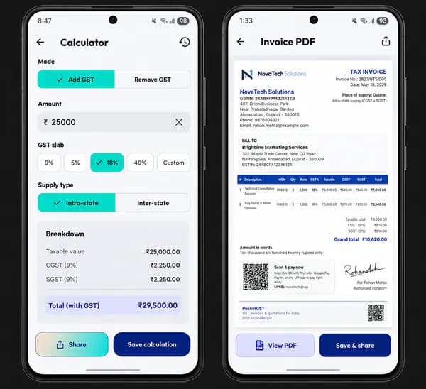 PocketGST · mobile GST invoicing