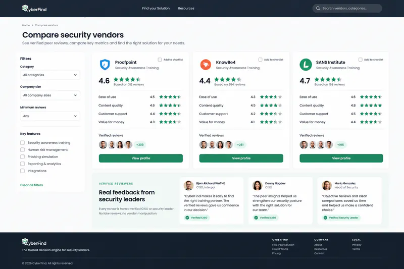 CyberFind homepage: the trusted decision engine for security leaders