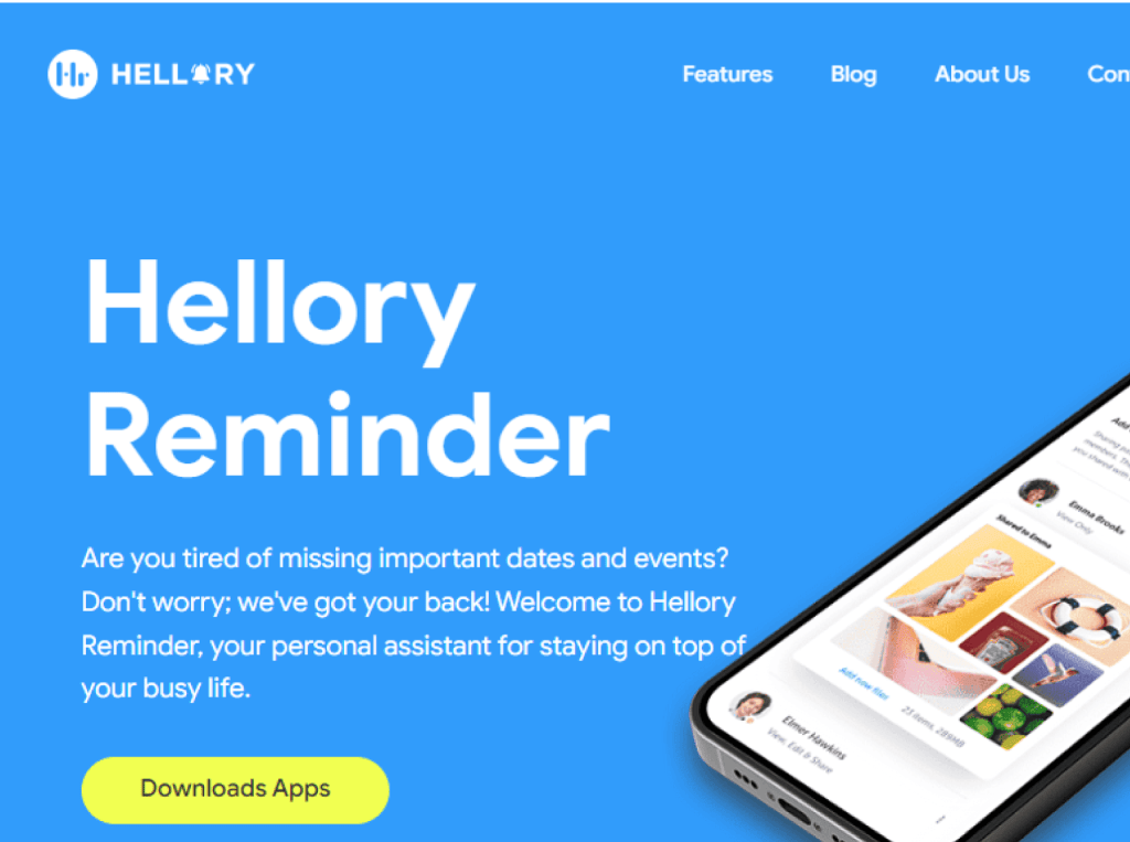 Hellory smart reminder mobile app screens on multiple devices