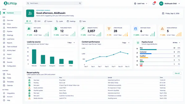 LiftUp · connected business operations hub