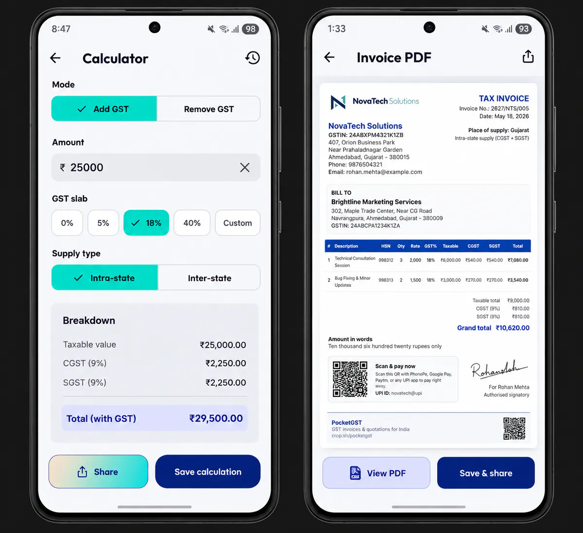 PocketGST · mobile GST invoicing
