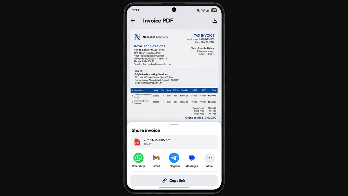 PocketGST invoicing · a GST invoice shared from the phone