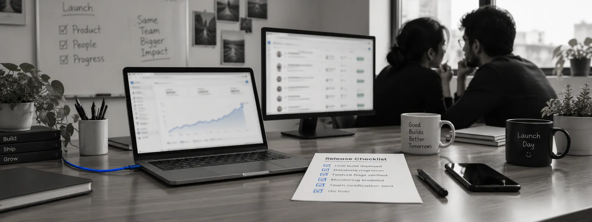 Launch day: a live dashboard, a sign-up list and a fully ticked release checklist